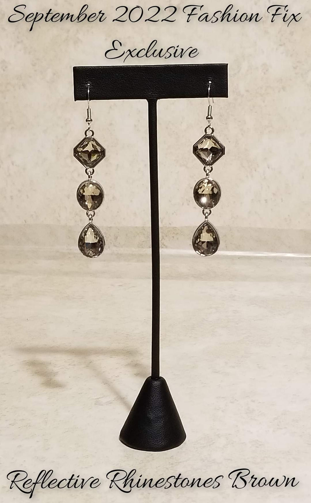 Reflective Rhinestones - Brown Earring
